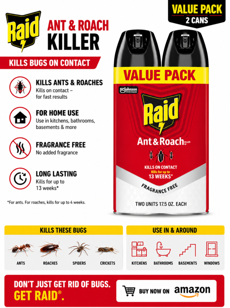 Buy raid ant and roach killer on amazon