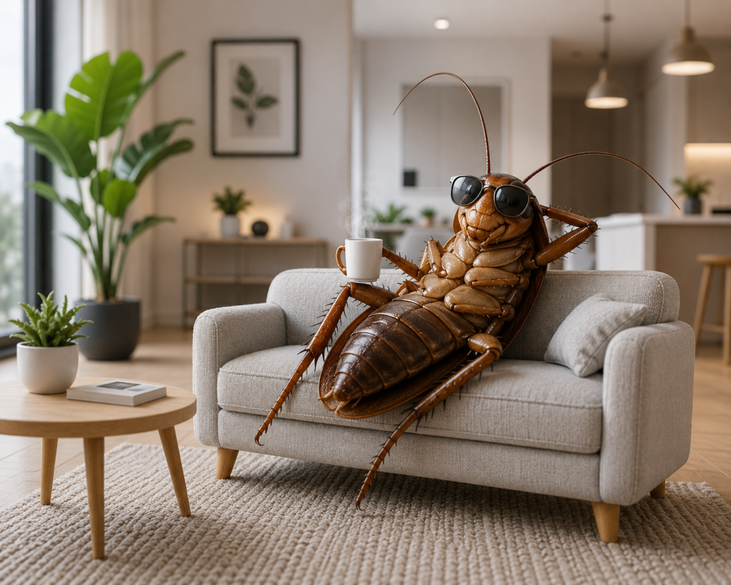 Happy cockroach in a clean home