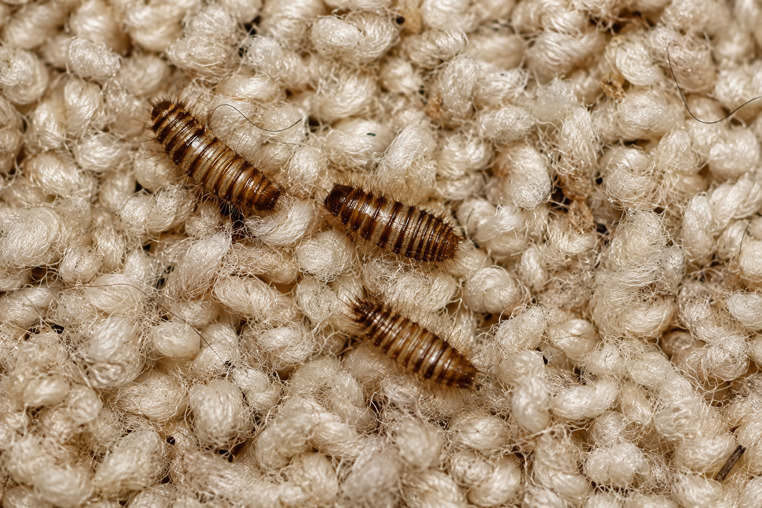 Carpet beetle larvae on home rug