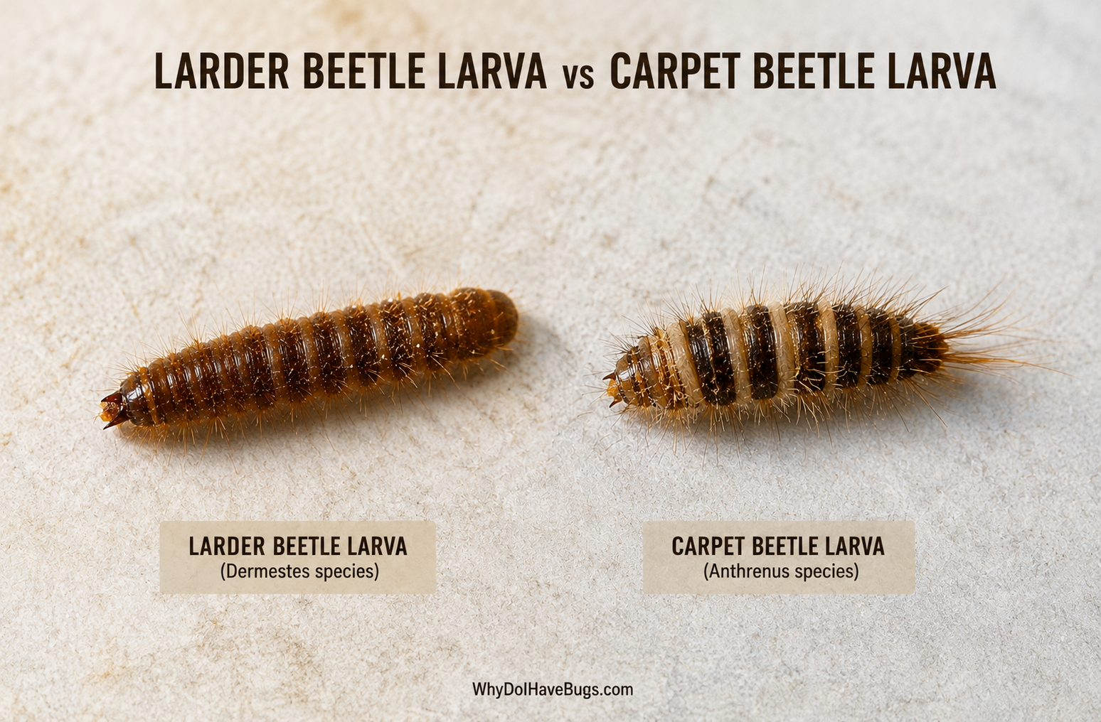 Carpet beetle larvae vs larder beetle larvae photo up close 